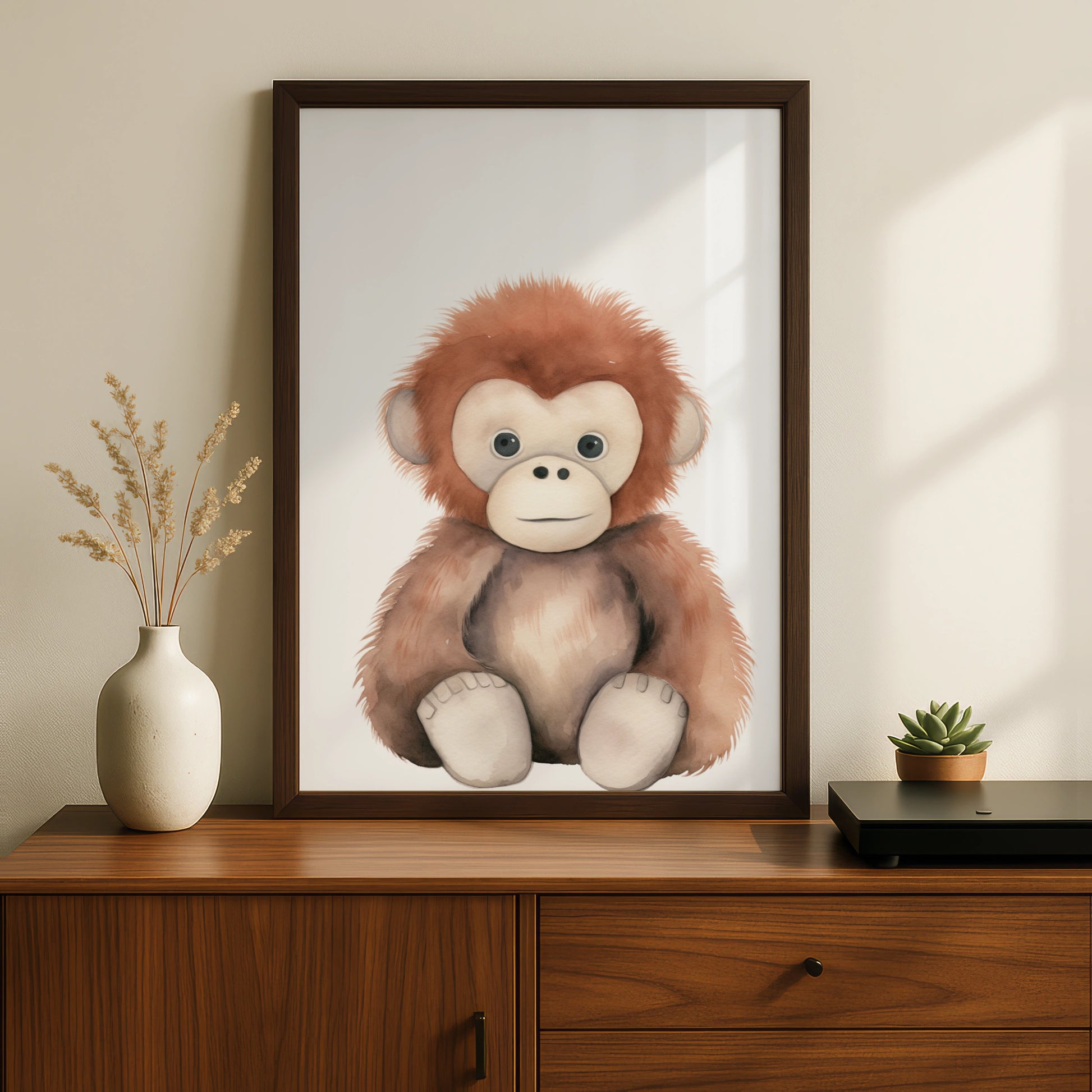 Baby Monkey Nursery Wall Art, Cute Orangutan Poster, Safari Animal Print for Kids Room