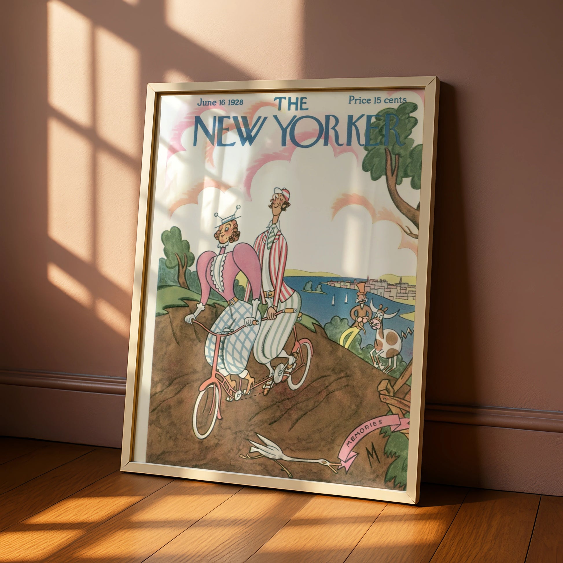 The New Yorker June 1928 Cover Poster, Vintage Cycling Couple Art Print, Retro Wall Art