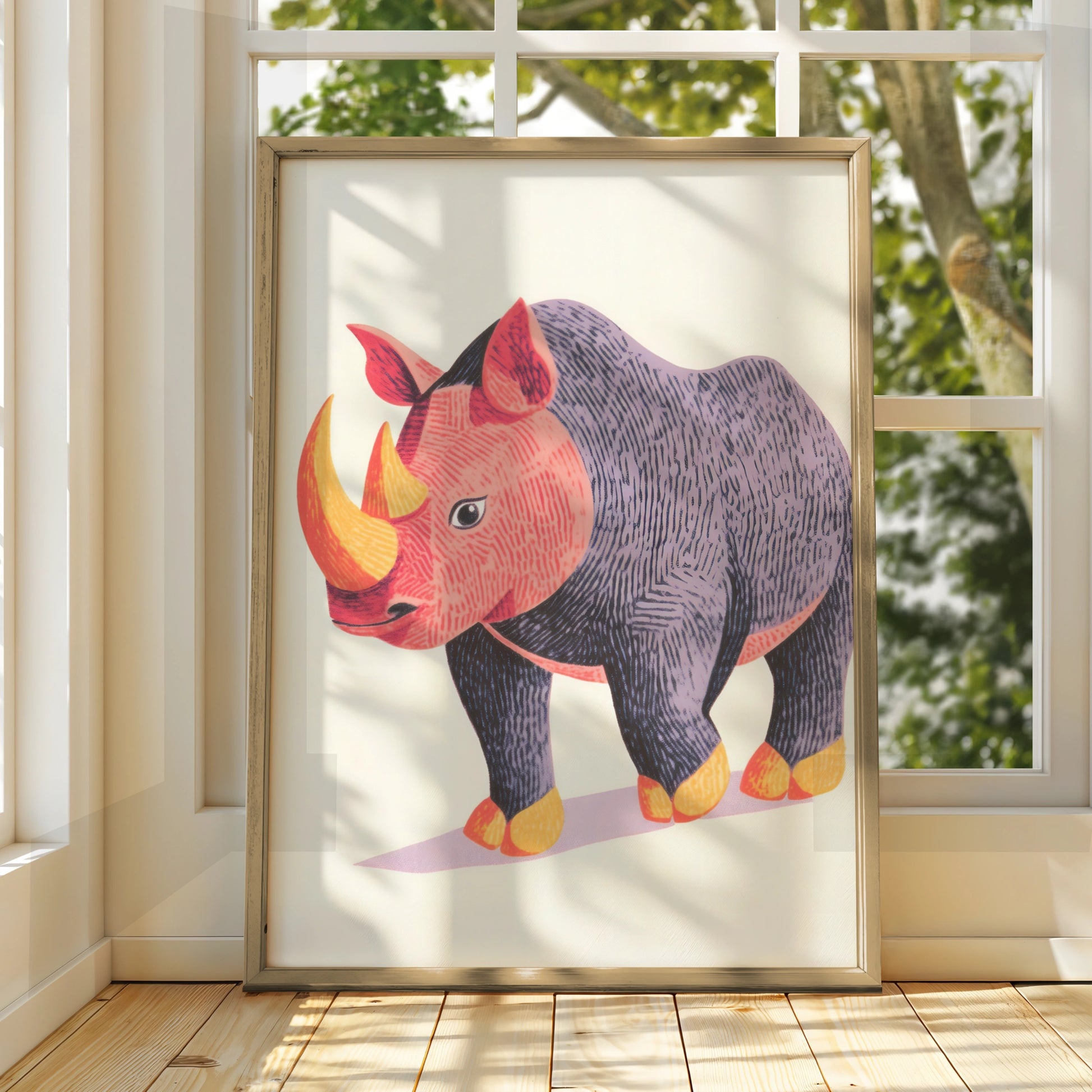 Rhino Nursery Wall Art, Colourful Rhinoceros Print, Kids Animal Poster, Safari Nursery Decor