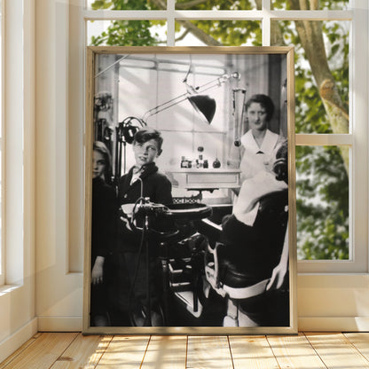 Vintage Dental Surgery Photo Print, 1930s Children Dentist Black White Wall Art Poster
