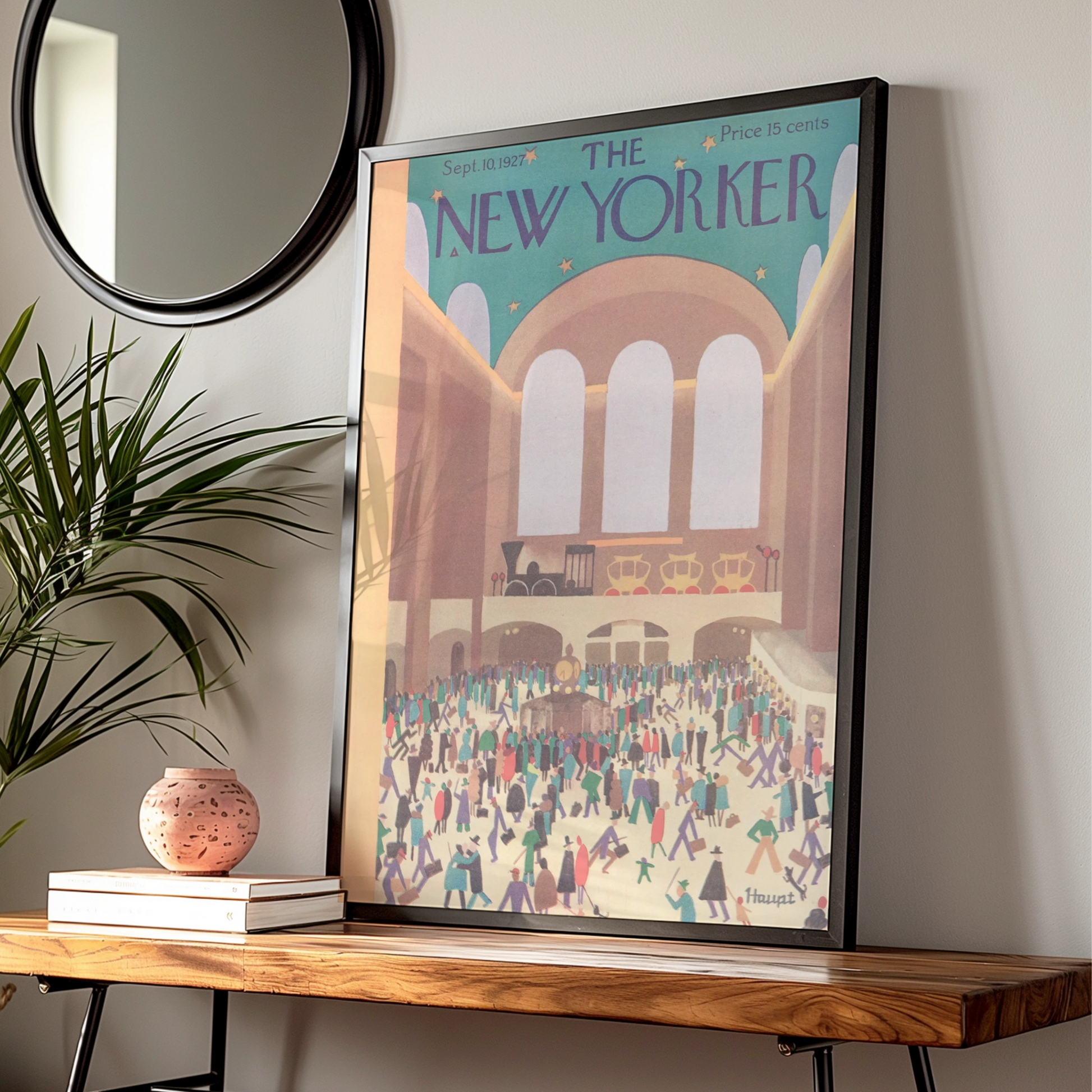 The New Yorker 1927 Grand Central Station Poster, Vintage Art Deco NYC Wall Art