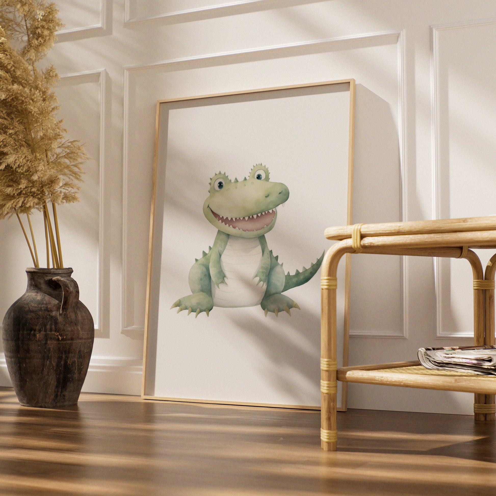 Cute Crocodile Nursery Wall Art, Watercolour Animal Poster, Kids Room Print, Baby Shower Gift