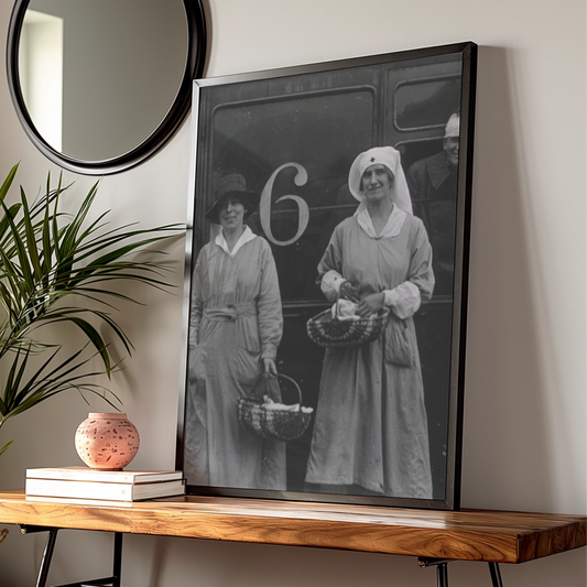 WW1 Nurses Vintage Photo Poster, Red Cross Women War History Black White Print