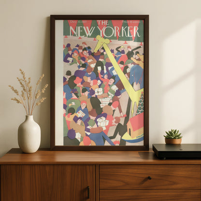New Yorker 1927 Christmas Cover Poster, Vintage Holiday Art Deco Print, Festive Wall Art