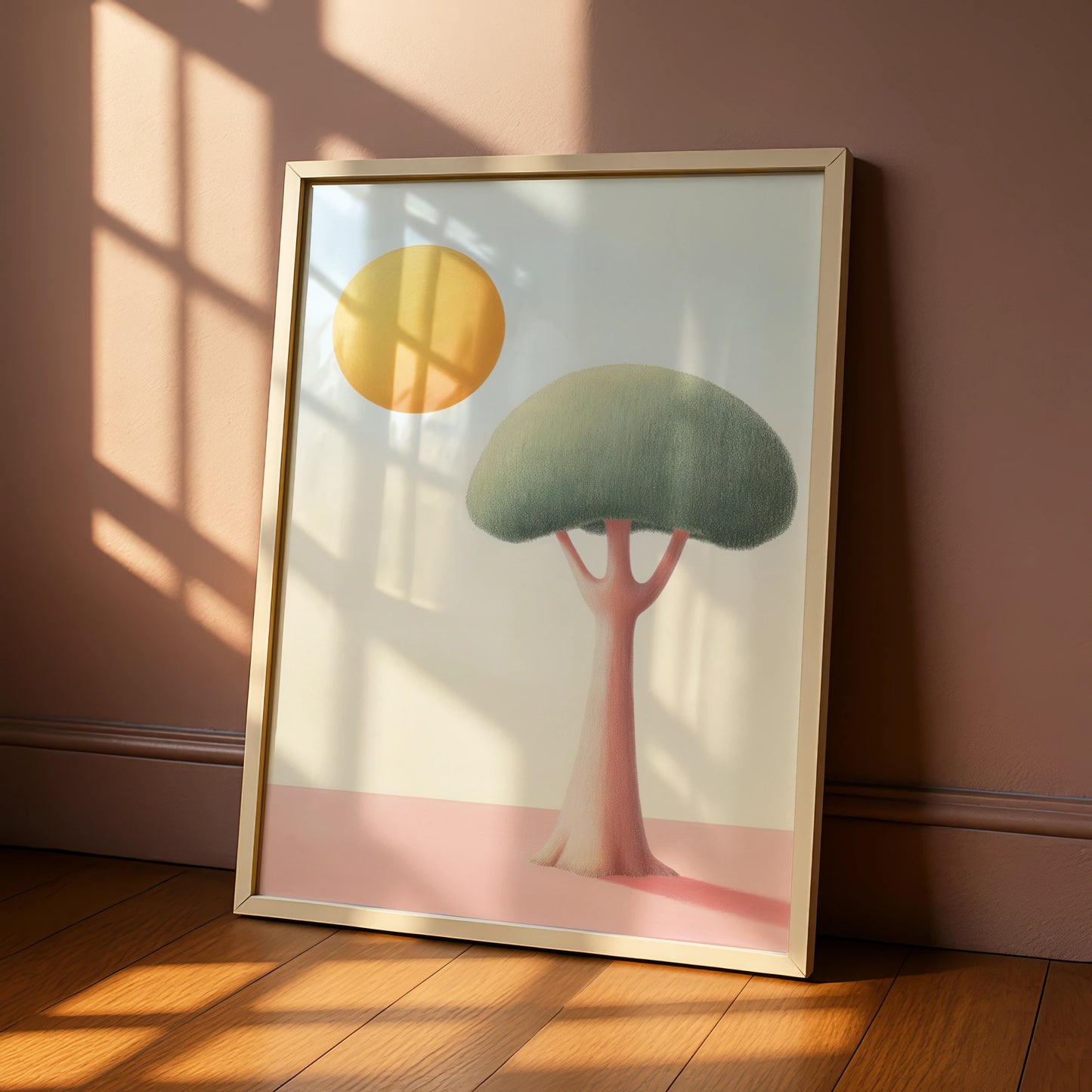 Nursery Wall Art Tree Print, Pastel Sun Poster, Baby Room Decor, Minimalist Kids Art