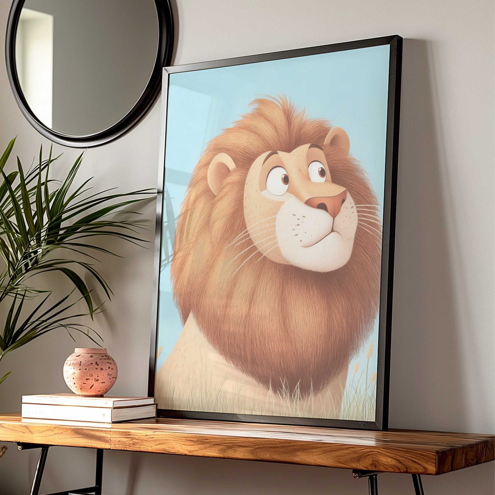 Lion Nursery Wall Art, Cute Lion Print, Baby Boy Room Poster, Safari Animal Decor