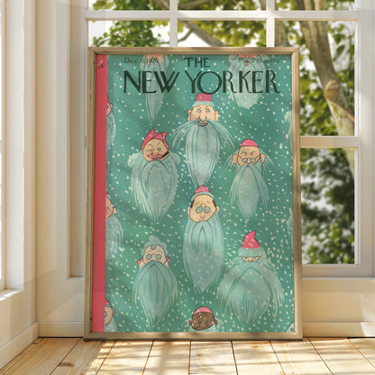 New Yorker Christmas Poster, Vintage 1926 Santa Gnome Cover Art, Holiday Wall Art Print