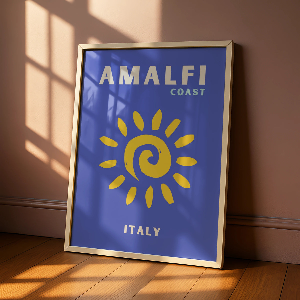 Amalfi Coast Italy Travel Poster, Retro Sun Wall Art, Italian Coastal Print