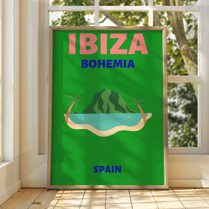 Ibiza Travel Poster, Spain Retro Wall Art, Bohemia Island Print, Balearic Decor