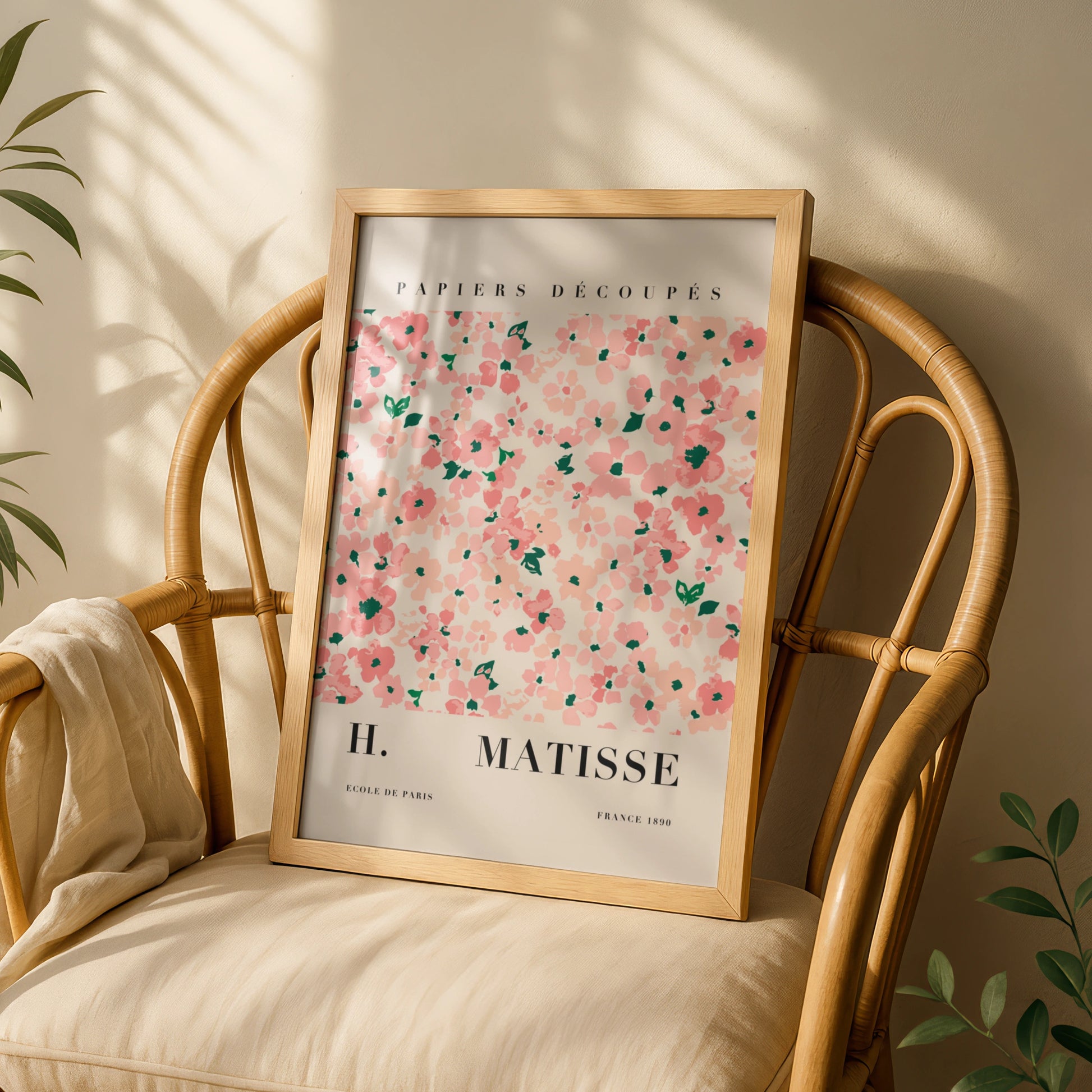 Pink Green Cut Paper Floral Wall Art Print, Colourful Modernist Poster – product image 3