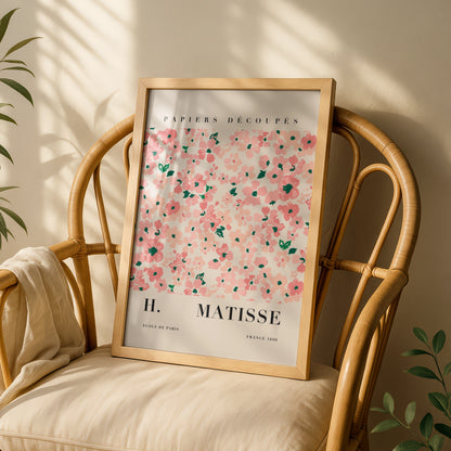 Pink Green Cut Paper Floral Wall Art Print, Colourful Modernist Poster – product image 3