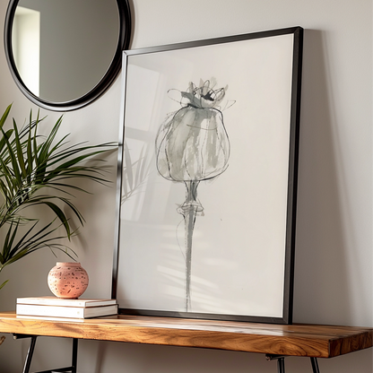 Poppy Seed Head Print, Monochrome Wall Art, Botanical Black and White Poster, Minimalist Floral
