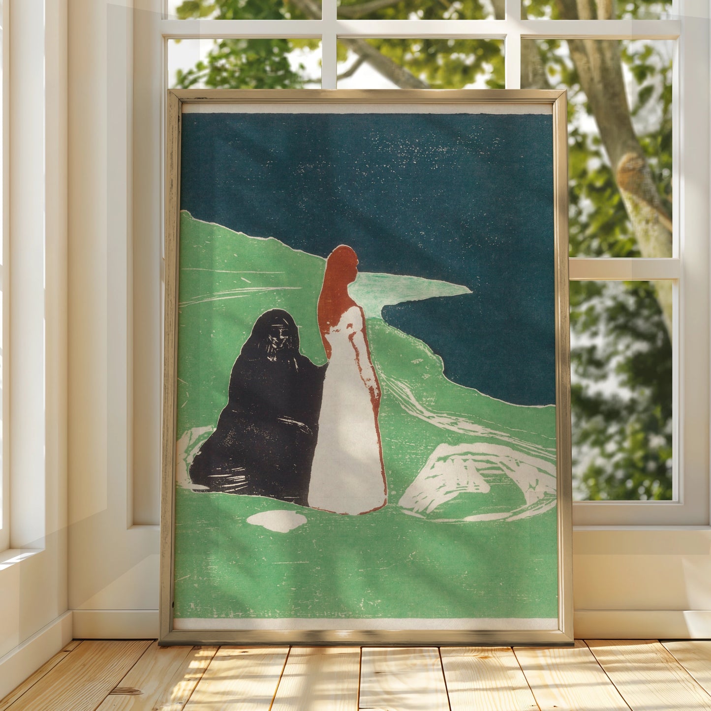 Halloween Gothic Art Print, Edvard Munch Style Poster, Dark Figure Wall Art, Spooky Women Shore