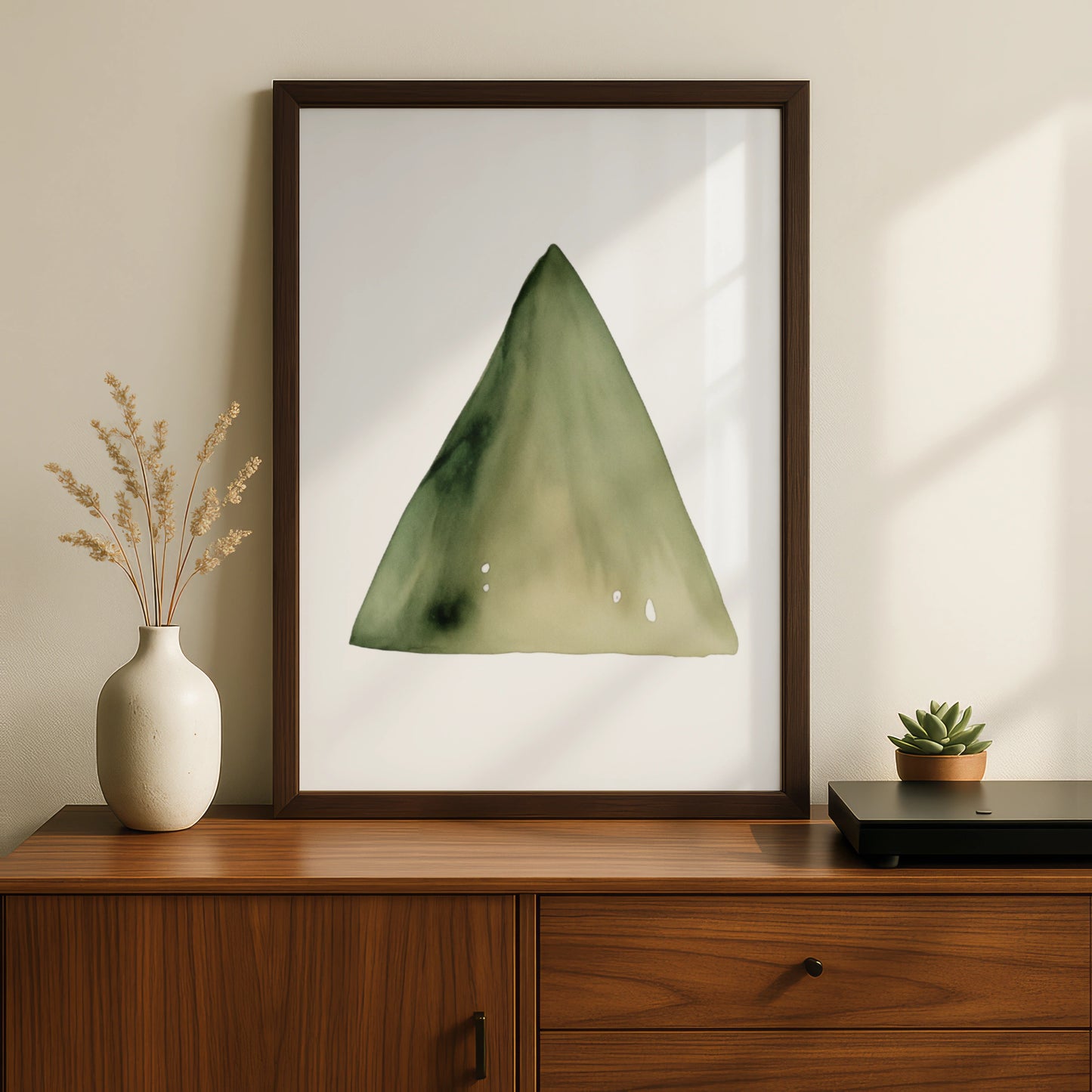 Green Watercolour Triangle Nursery Wall Art, Sage Shape Print, Baby Room Poster
