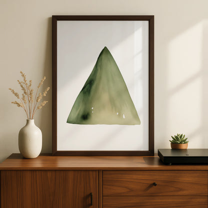 Green Watercolour Triangle Nursery Wall Art, Sage Shape Print, Baby Room Poster