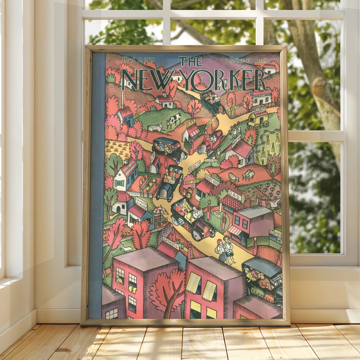 New Yorker October 1928 Vintage Cover Poster, Country Road Art Print, Retro Wall Art
