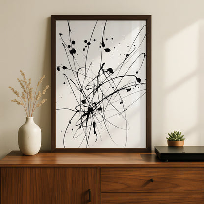 Ink Splatter Abstract Wall Art, Black and White Poster, Modern Monochrome Print