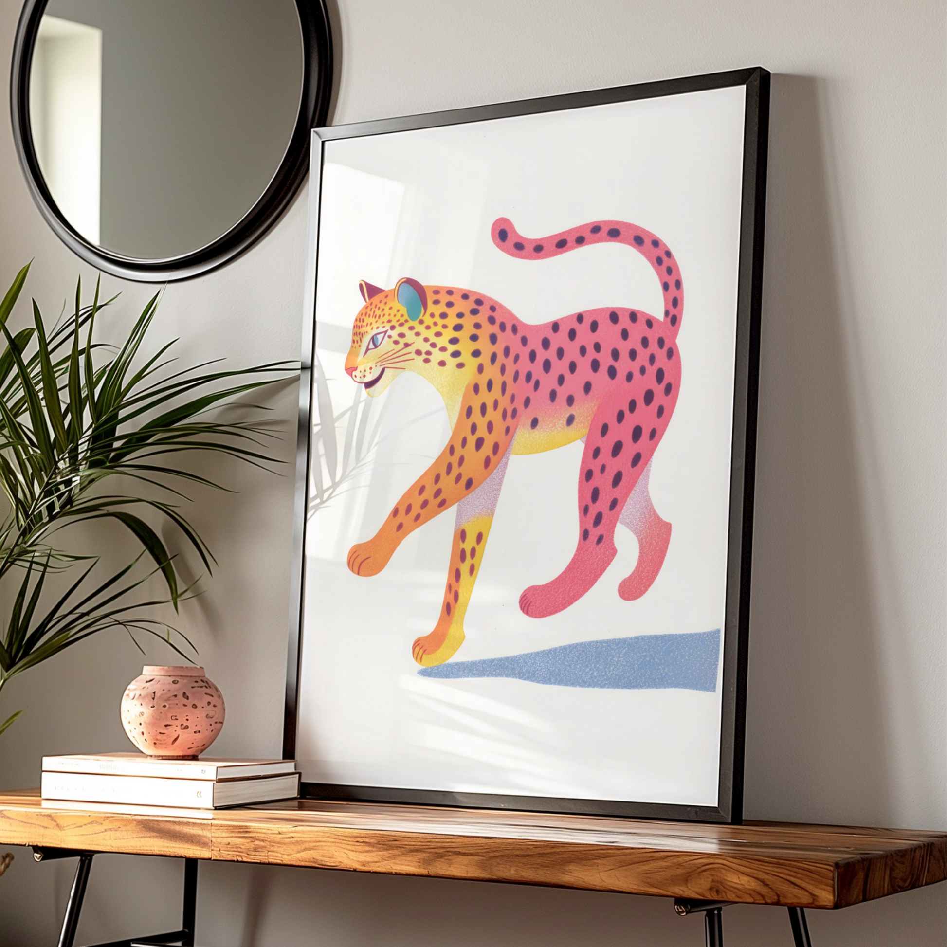 Colourful Leopard Nursery Wall Art, Kids Animal Print, Bold Pink Cheetah Poster