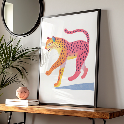Colourful Leopard Nursery Wall Art, Kids Animal Print, Bold Pink Cheetah Poster