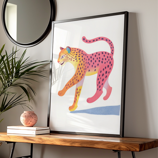 Colourful Leopard Nursery Wall Art, Kids Animal Print, Bold Pink Cheetah Poster