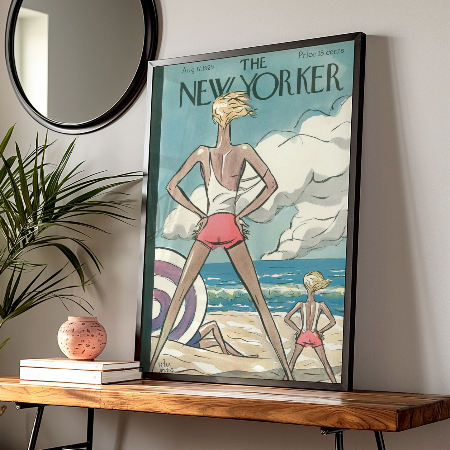 The New Yorker August 1929 Beach Cover Poster, Peter Arno Vintage Wall Art Print
