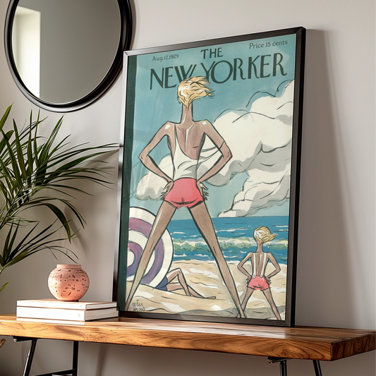 The New Yorker August 1929 Beach Cover Poster, Peter Arno Vintage Wall Art Print