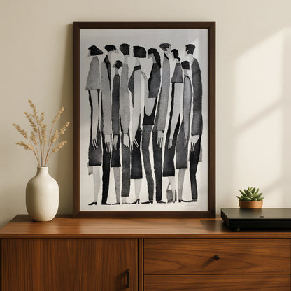 Monochrome Figures Poster, Abstract People Wall Art, Black and White Minimalist Print
