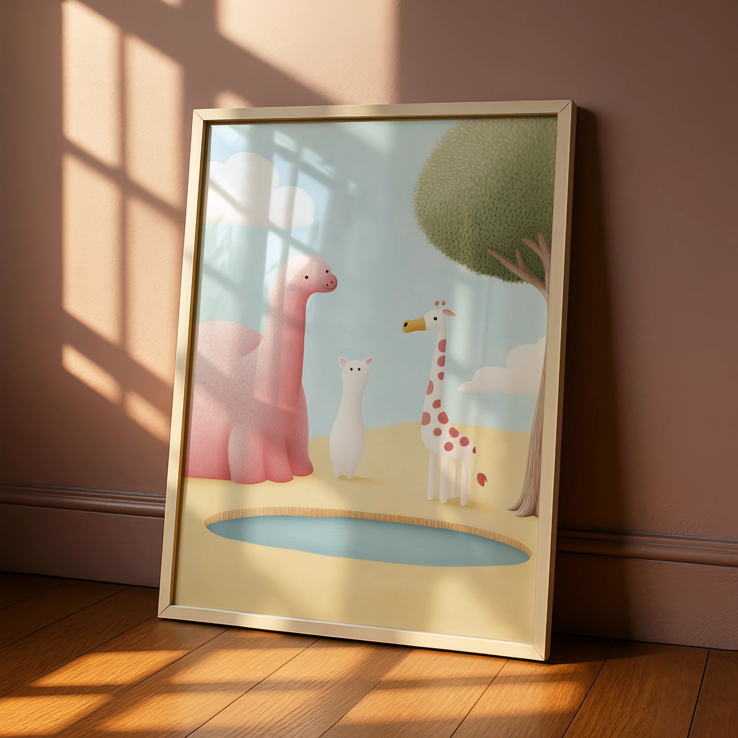 Nursery Wall Art Dinosaur Giraffe Print, Cute Animal Poster, Baby Room Decor