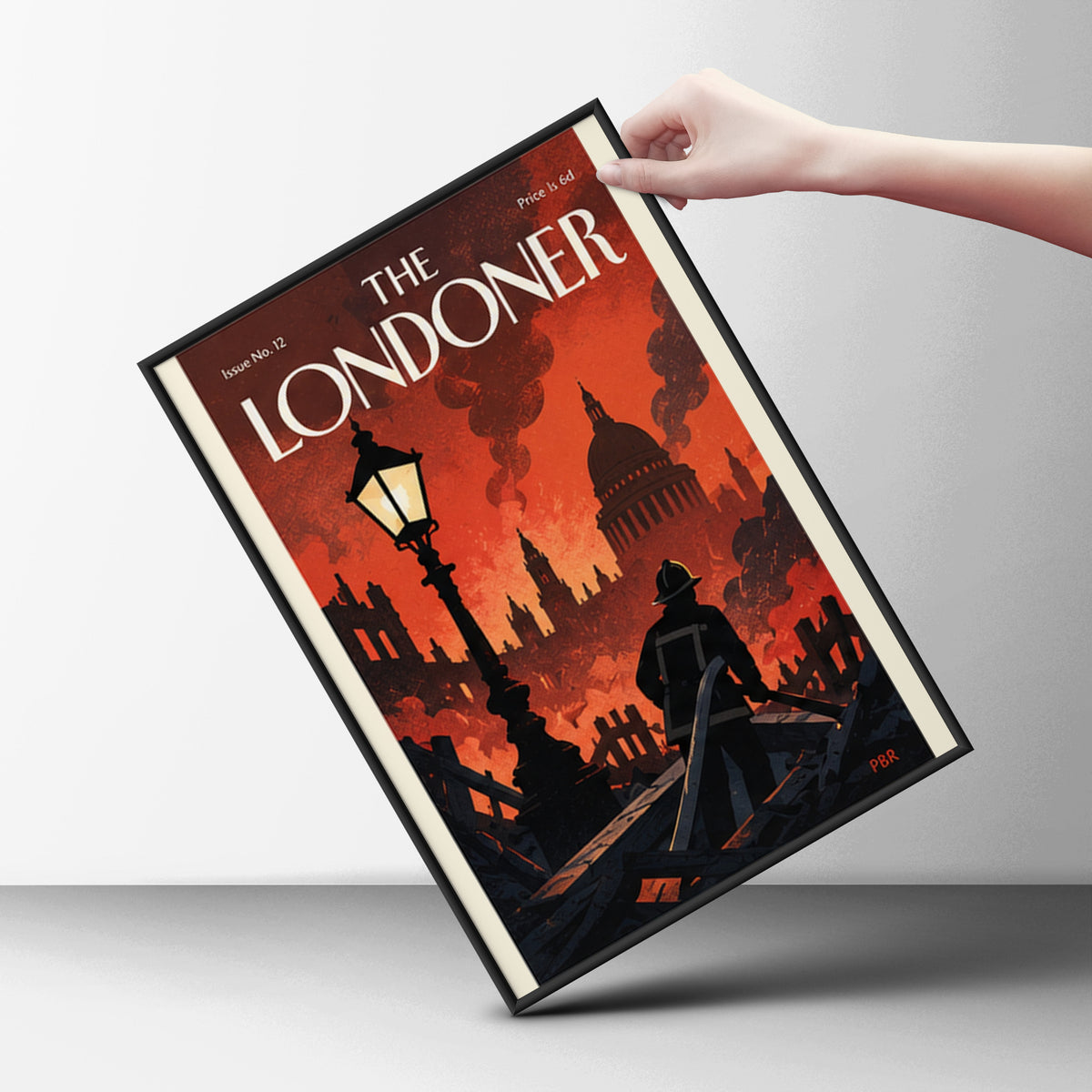 London Fire Poster, Vintage Magazine Cover Wall Art, Firefighter St Paul's Skyline Art Print