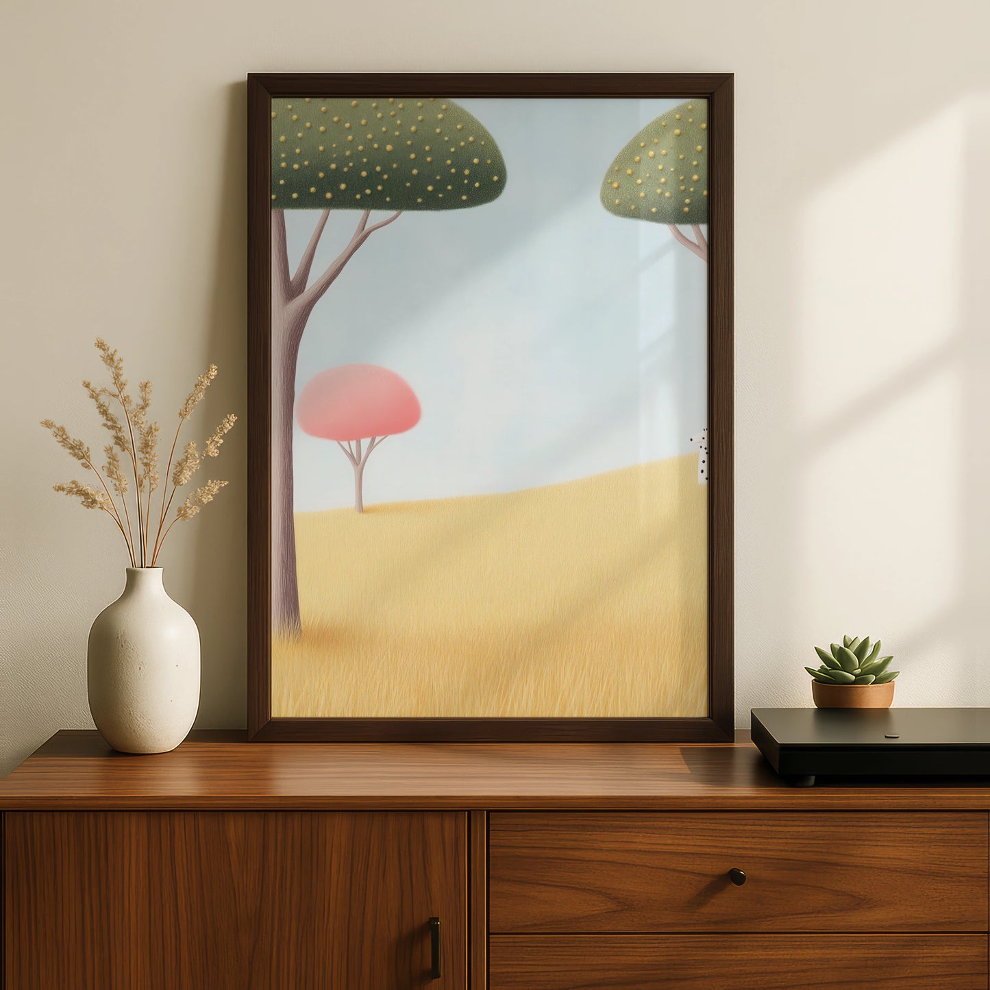 Nursery Wall Art Whimsical Forest Print, Pastel Trees Poster, Kids Room Decor Gift