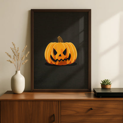 Halloween Pumpkin Jack O Lantern Poster, Spooky Orange Wall Art, Dark Halloween Decor Print