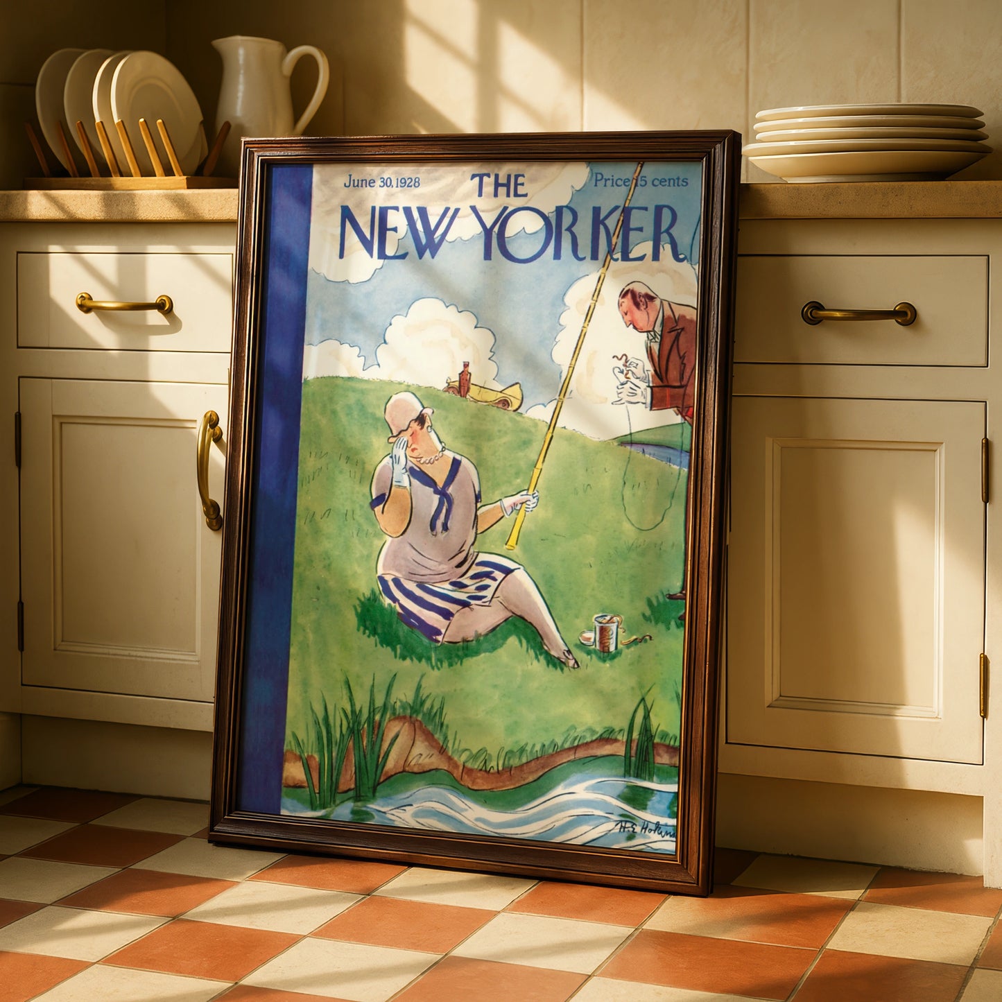 New Yorker Cover June 1928 Vintage Fishing Poster, 1920s Art Deco Wall Print