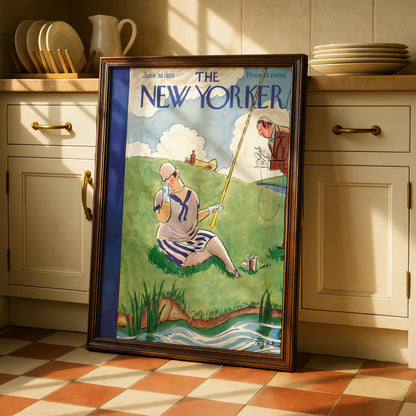 New Yorker Cover June 1928 Vintage Fishing Poster, 1920s Art Deco Wall Print