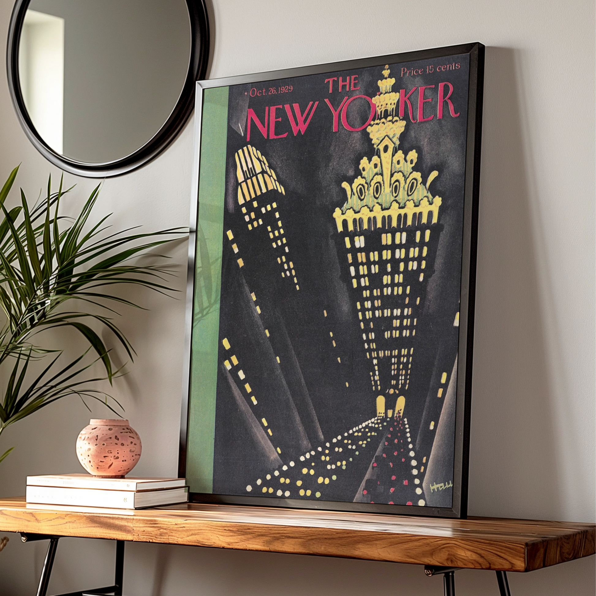 The New Yorker October 1929 Cover Poster, Art Deco NYC Skyline Night Wall Art Print