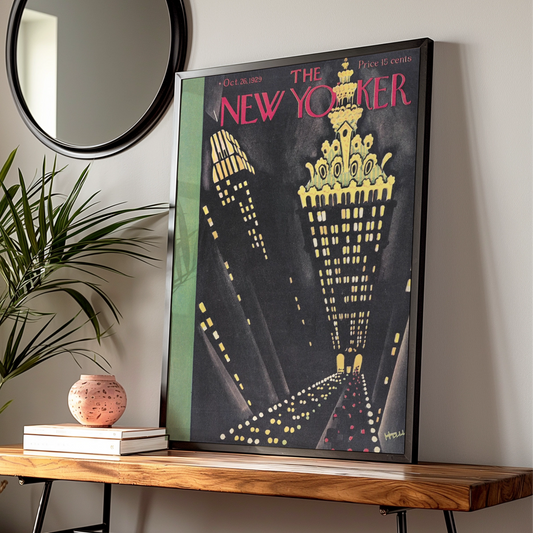 The New Yorker October 1929 Cover Poster, Art Deco NYC Skyline Night Wall Art Print