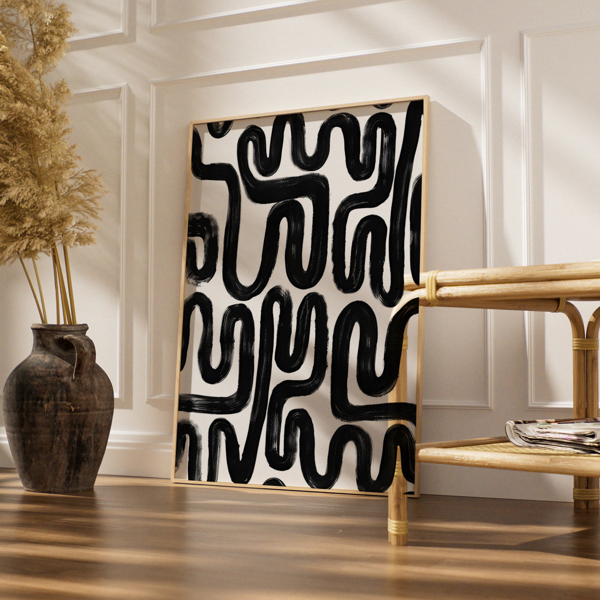 Abstract Brush Stroke Poster, Monochrome Wall Art, Black and White Modern Print