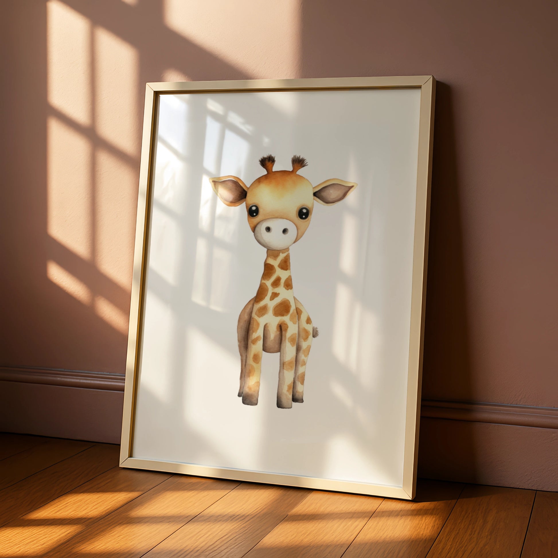 Baby Giraffe Nursery Wall Art, Cute Safari Animal Poster, Kids Room Watercolour Print