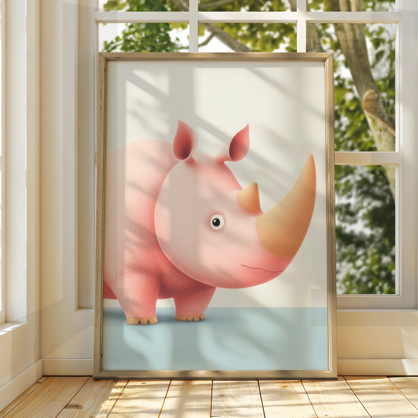 Cute Rhino Nursery Wall Art, Pink Rhinoceros Baby Print, Safari Animal Poster for Kids Room