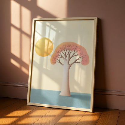 Nursery Tree Wall Art Print, Boho Sun Poster, Pastel Baby Room Decor, Minimalist Kids