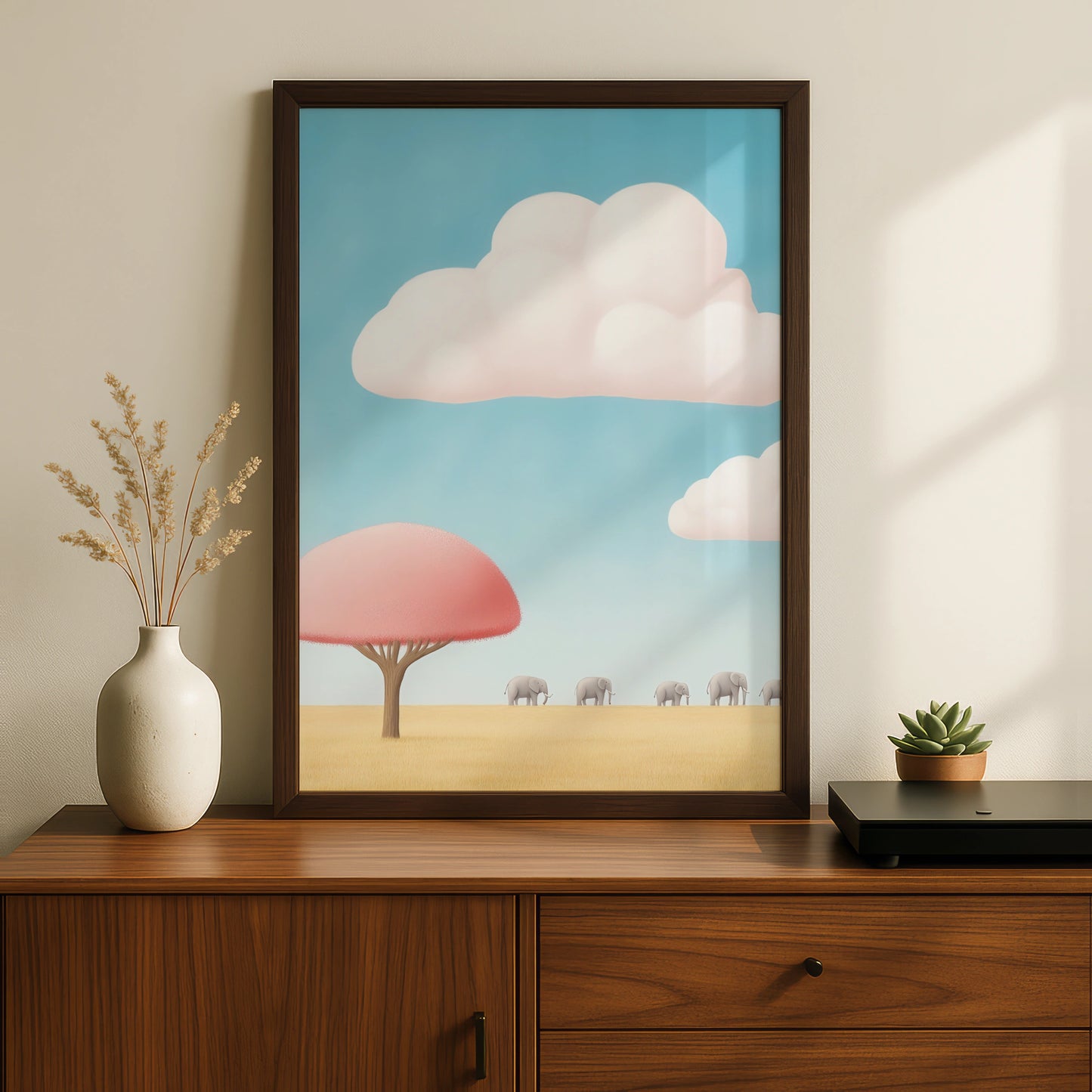 Elephant Nursery Wall Art, Safari Baby Print, Pastel Kids Room Poster, Cute Animal Decor