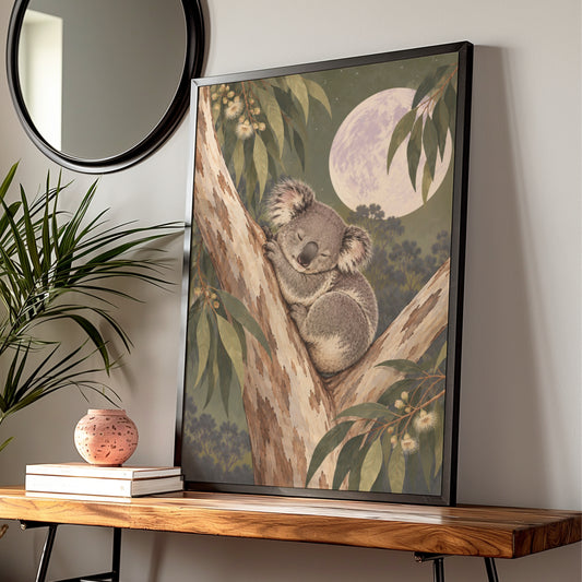 Sleeping Koala Eucalyptus Moon Print, Australian Wildlife Art, Nursery Wall Poster — Digital Download
