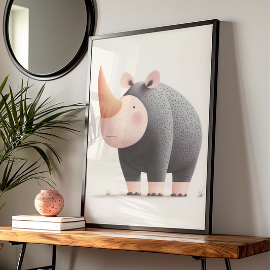 Cute Rhino Nursery Wall Art, Safari Animal Print, Kids Room Poster, Grey Pink Decor