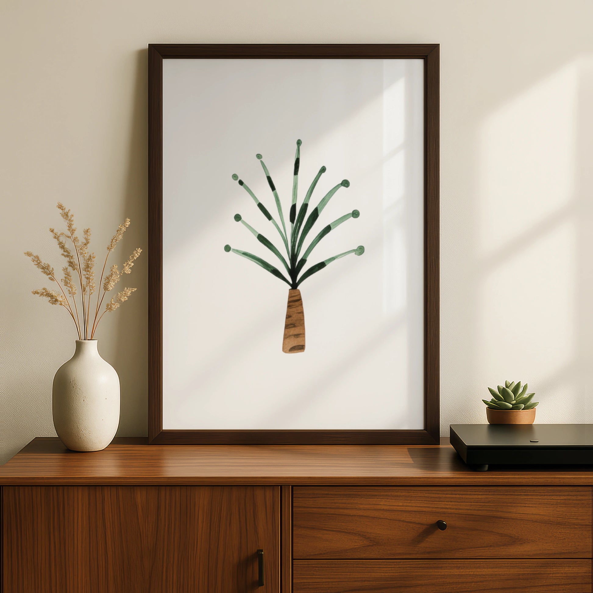 Nursery Plant Poster, Green Botanical Wall Art, Watercolour Potted Plant Print for Baby Room