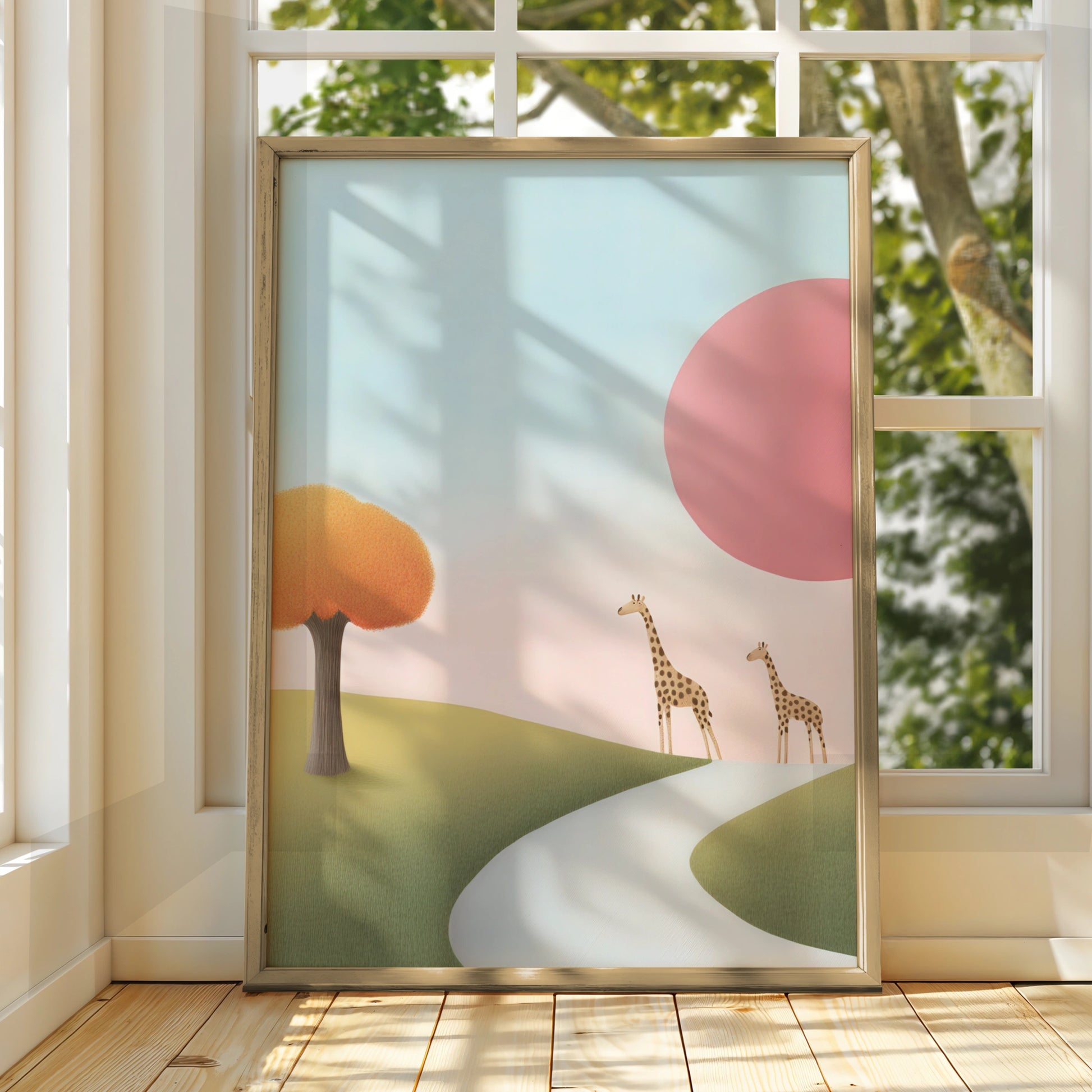 Giraffe Nursery Wall Art, Safari Animal Print, Pastel Kids Room Poster, Baby Girl Decor