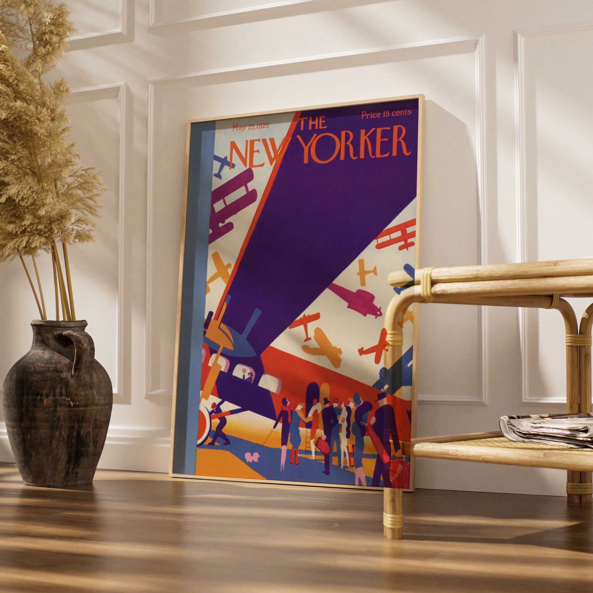 New Yorker 1929 Aviation Poster, Art Deco Biplane Cover, Vintage Aeroplane Wall Art Print