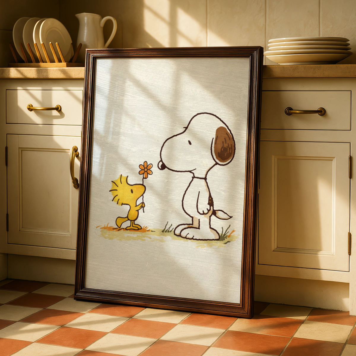 Flower Cartoon Poster, Retro Peanuts Wall Art, Quirky Print