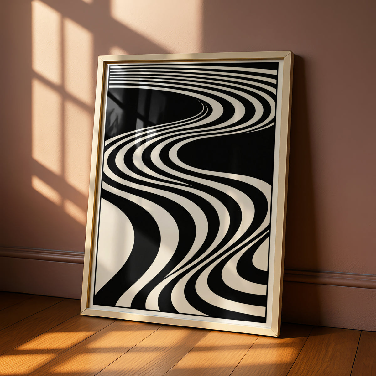 Abstract Wave Lines Print, Monochrome Wall Art, Black and White Minimalist Poster, Op Art Decor