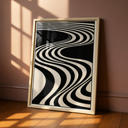 Abstract Wave Lines Print, Monochrome Wall Art, Black and White Minimalist Poster, Op Art Decor