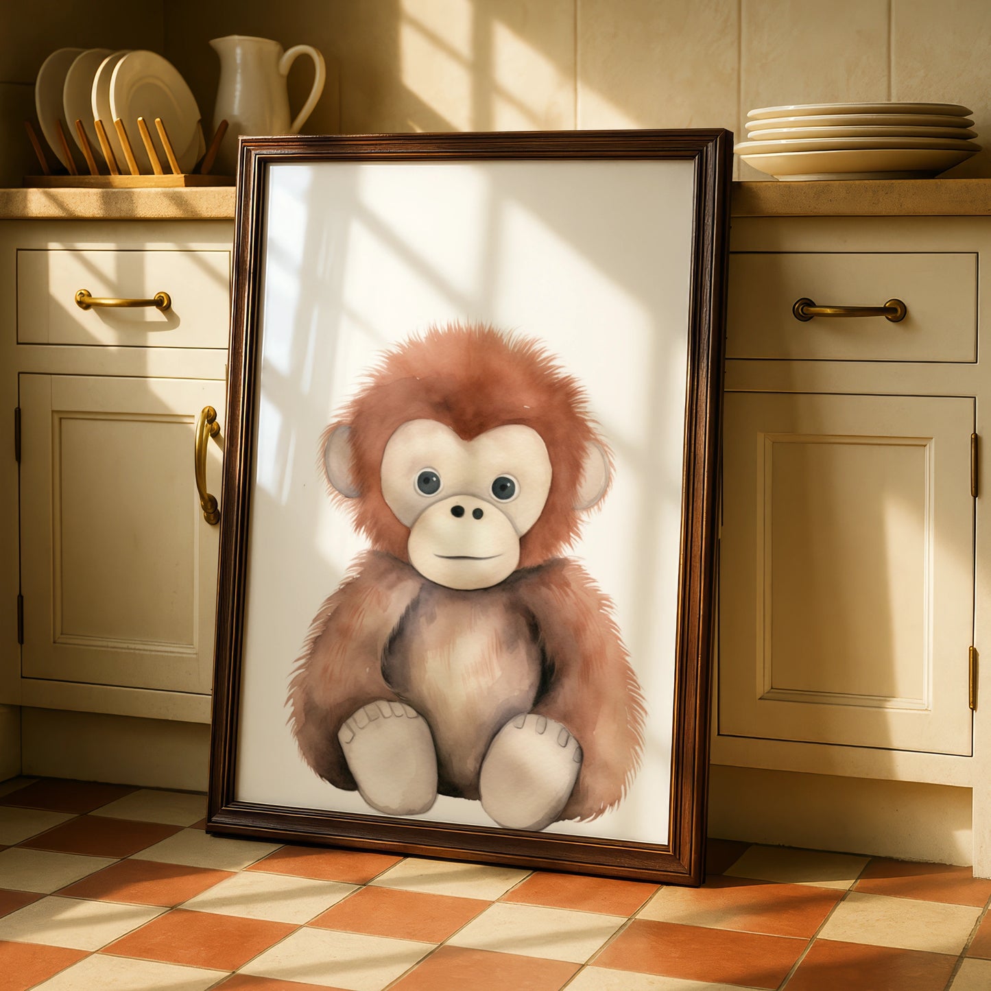 Baby Monkey Nursery Wall Art, Cute Orangutan Poster, Safari Animal Print for Kids Room
