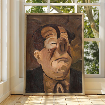 Halloween Cubist Face Poster, Surreal Distorted Portrait Wall Art, Spooky Dark Brown Gallery Print